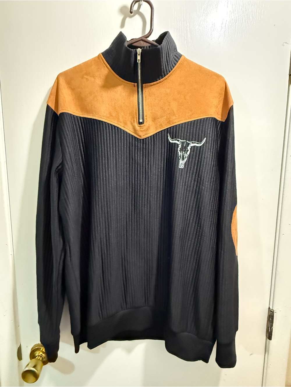 Men's Steerhead Black and Tan Quarter-Zip Pullover 1/4 zip western steer